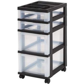 IRIS USA 4-Drawer Storage Cart with Organizer Top, Black