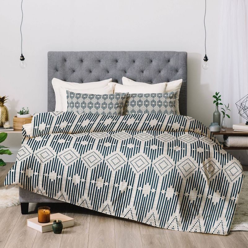 King Heather Dutton West End Midnight Geometric Comforter Set Beige - Deny Designs, 3 of 8