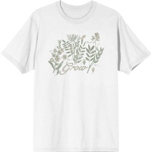 "Grow" Inspirational Vintage Botanicals  Adult Crew Neck Short Sleeve Tee - 1 of 2