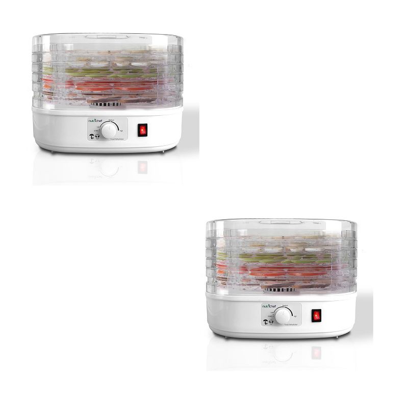 NutriChef PKFD06 Kitchen Countertop Electric Food Dehydrator Preserver Machine with Adjustable Temperature Control and 5 Stackable Tray Racks (2 Pack), 1 of 6