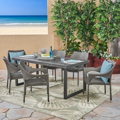 Christopher Knight Home Lecanto Outdoor Acacia Wood and Wicker 7 Piece Dining Set