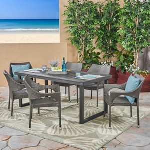 Christopher Knight Home Lecanto Outdoor Acacia Wood and Wicker 7 Piece Dining Set - 1 of 4