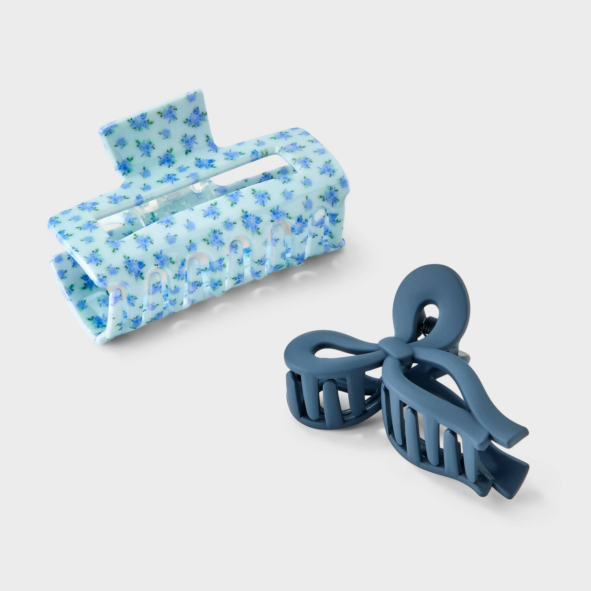 Girls' 2pk Bow and Ditsy Floral Square Claw Clip Set - art class™ Blue