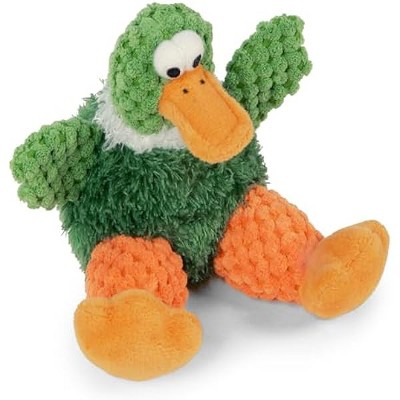 goDog Checkers Just for Me Sitting Duck Squeaky Plush Dog Toy, Chew Guard Technology - Green, Mini