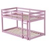 Sapphtopaz Twin Over Twin Wood Bunk Bed with Ladder & High Guardrail,Space-Saving Floor Bed for Kids Bed Frame with Slats for Bedroom - 2 of 4