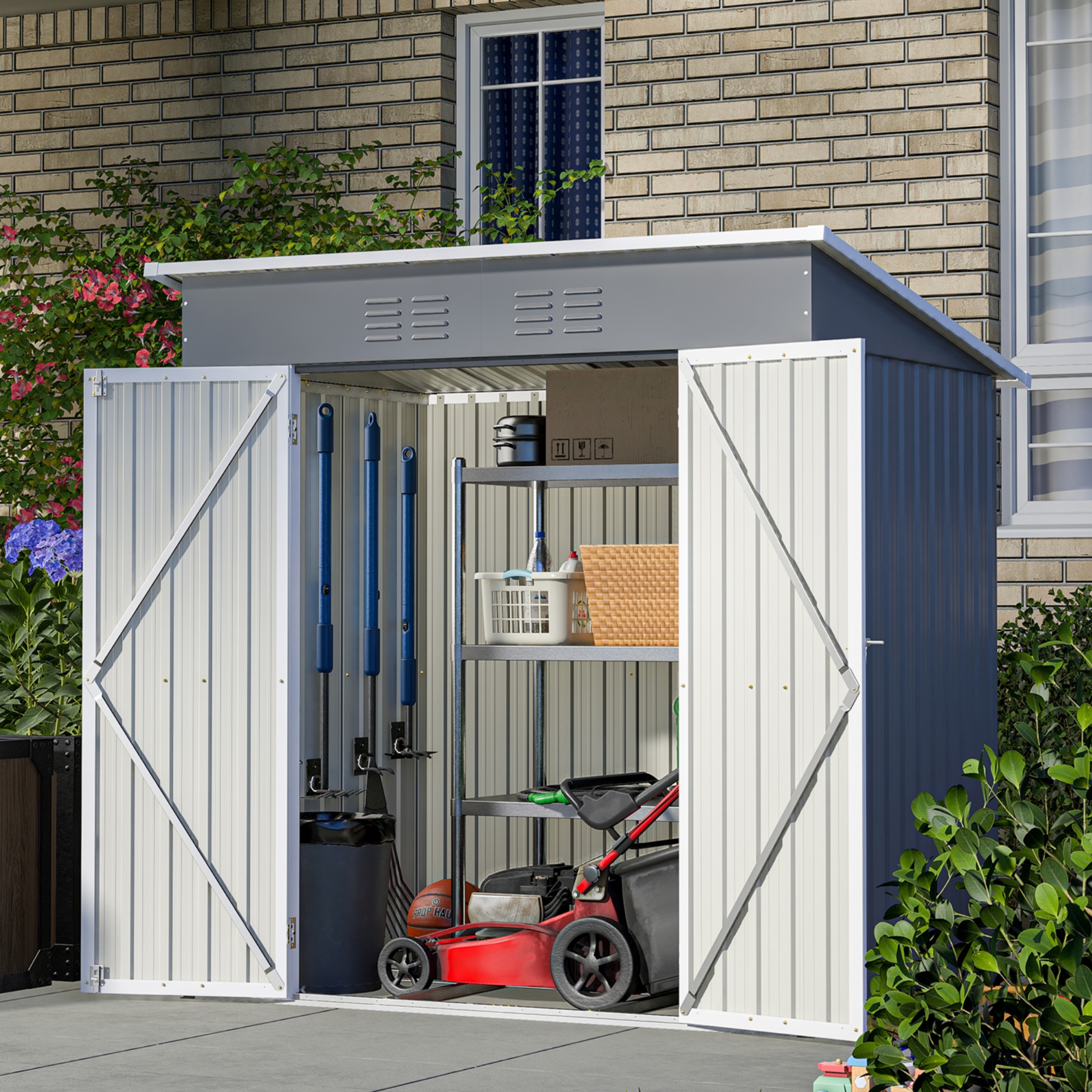 GDFStudio Chapman Galvanized Steel Storage Shed, Lockable Door Tool Shed, Gray
