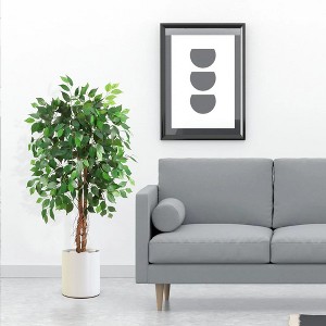 Whizmax Artificial Ficus, Fake Ficus Silk Tree with Natural Wood Trunk in Plastic Nursery Pot for Indoor Outdoor House Living Room Office - 1 of 4