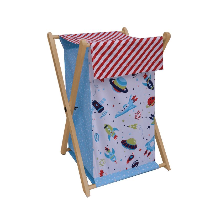 Bacati - Space Multicolor Boys Laundry Hamper with Wooden Frame, 1 of 7