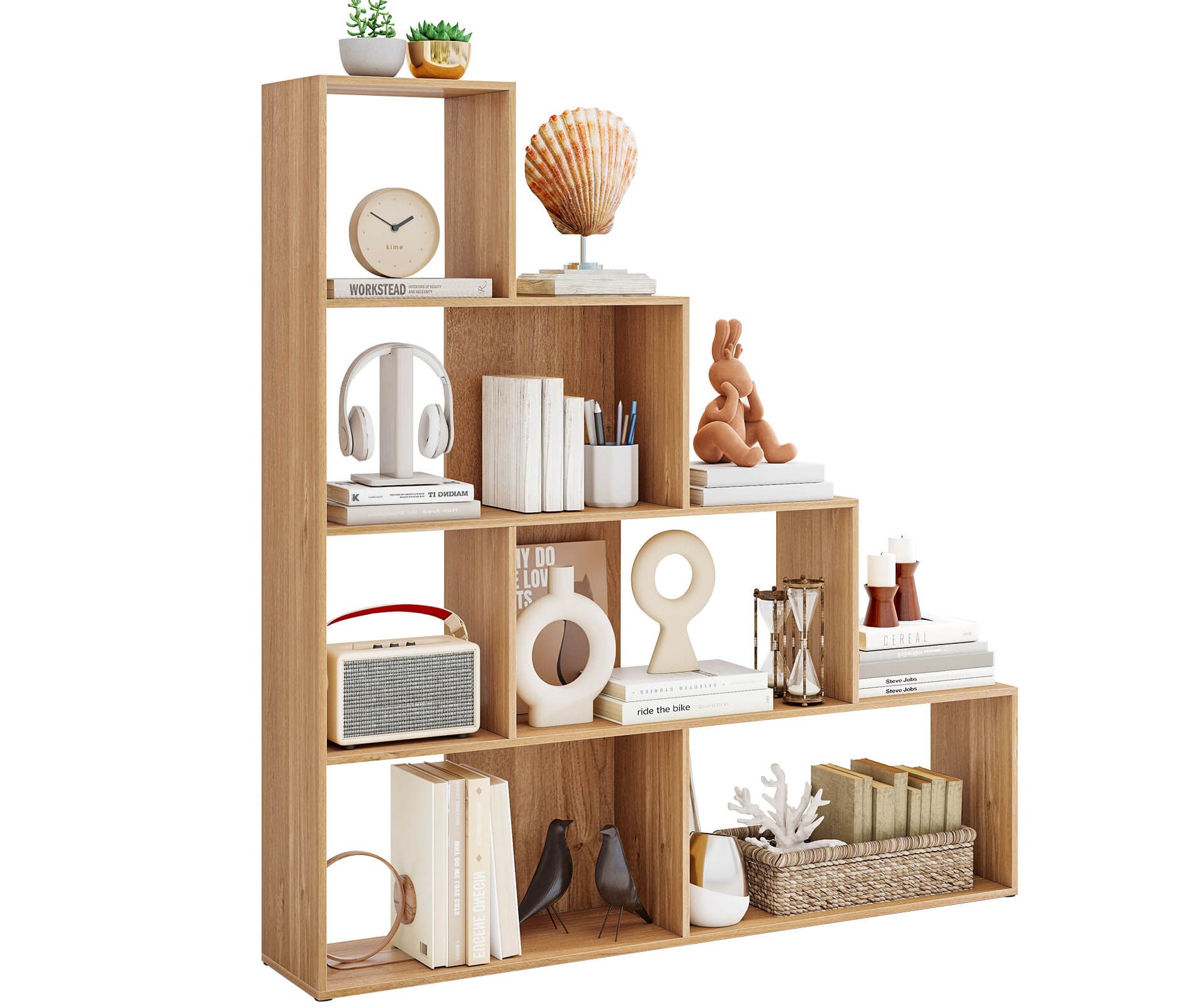 Costway 6 Cubes Ladder Shelf Freestanding Corner Bookshelf Storage Bookcase Display Rack