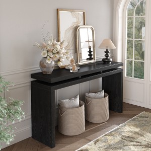 Antique Natural Farmhouse Console Table, Retro Wooden Entryway Sofa Table with Double Board Suspension, Solid Wood & MDF, Living Room Hallway Table - 1 of 4