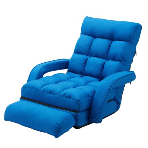 Jomeed Indoor Padded Ultra Soft Fabric Wearproof 6 Position Folding Chaise Lounge Sofa Chair w Armrests and Detachable Chaise Footrest Pillow Blue