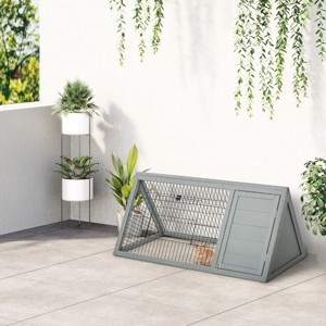 46" Wooden A-Frame Outdoor Rabbit Hutch with Run,Portable Small Animal Cage with Ventilated Wire Enclosure–LAOTIES - 1 of 4