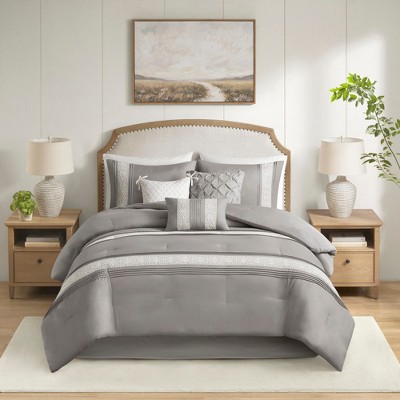 7 Pcs Elegant Lace&Pintuck Design Comforter Set,All Season Down Alternative Bedding Set,Cozy Home Textile fits Lux Bedroom Decor,Matching Bed