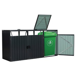 Garbage Can Storage Shed, Stores 3 Trash Cans,Outdoor Garbage Bin Storage Shed Galvanized Steel Outdoor Storage Shed, with Padlock Doors Storage Shed - 1 of 4