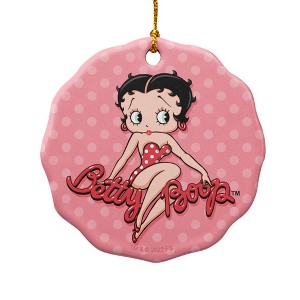 Betty Boop Pink Polka Dots Porcelain Scalloped Holiday Christmas Tree Ornament - 2.8" (7.1 cm) - 1 of 4
