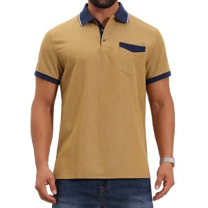 INSPIRE CHIC Men's Golf Short Sleeve Western Retro Stretch Color-Block Business Polo Shirt - 1 of 4