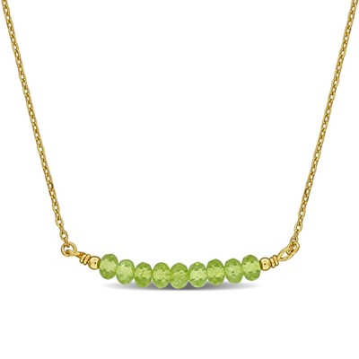 EVERLY JEWELRY | Yellow Plated Sterling Silver 5/8ct TGW Peridot Bead Bar Necklace, 16.5 inc + 2 inc