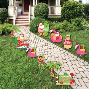 Big Dot of Happiness Tropical Christmas - Santa, Palm Tree, Suitcase, Flamingo, Snowman, Elf Lawn Decor - Outdoor Beach Santa Holiday Yard Decor-10 Pc - 1 of 4