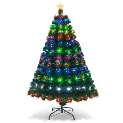 Tangkula 5'/ 6' Pre-Lit Optical Fiber Tree Artificial Christmas Tree w/ Top Star & Lights & Stand