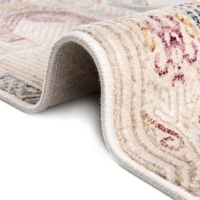 Ivory Geometric Easy-Care Rectangular Synthetic Rug 3x5