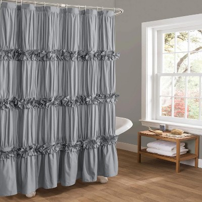 Victorian Ruffle Shower Curtain, Ruched Microfiber Vintage Handcrafted Bow Tie Bath Curtain for Master Bathroom
