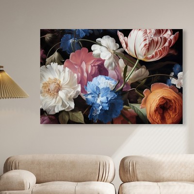 Elegant Realistic Floral Canvas Wall Art in Multicolor, 54" x 36"
