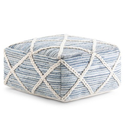 Woodley Square Pouf Natural/Blue - WyndenHall