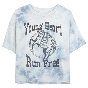 Juniors Womens Lost Gods Young Heart Run Free Cowgirl Crop T-Shirt - 1 of 4