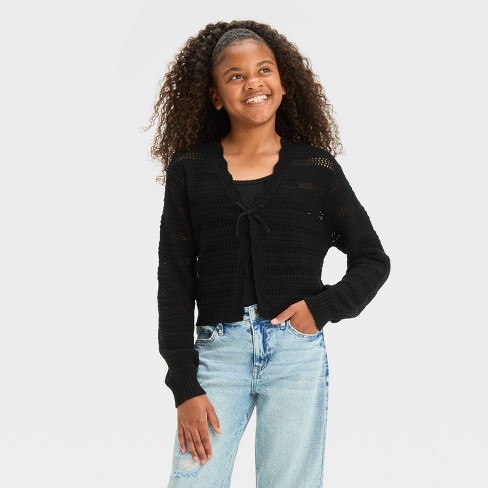 Girls Crochet Cardigan Sweater Art Class Black Xs Target