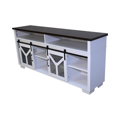 Sapphtopaz 65.3" Modern TV Stand for TVs Up to 69" LED Console Table with Sliding Barn Door & Open Shelves Farmhouse TV Stands for Living Room