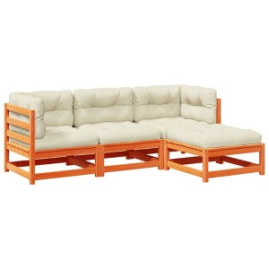 vidaXL Patio Sofa Set with Cushions Modular Outdoor 4 Piece Solid Wood Pine - Wax Brown - 1 of 4