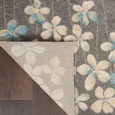 Elysian Blooms Easy-Care Grey/Beige Floral Area Rug 5' x 7'