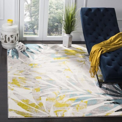 Skyler Gray and Green Floral Synthetic Area Rug
