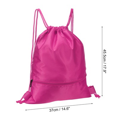Unique Bargains Waterproof Adjustable Zip Pocket Drawstring Backpack Bag for Women Men Rose Red — фото 2