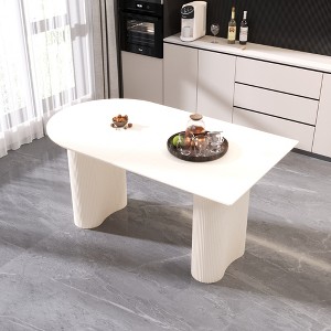 Gulches 63 Inches Cream White Dining Table 4-8 People MDF Irregular Side Table Thick Wave Round Legs Modern Elegant Kitchen Home Table - 1 of 4