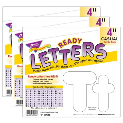 Trend Black 4-Inch Casual Uppercase/Lowercase Combo Pack Ready Letters , 182 per Pack, 3 Packs