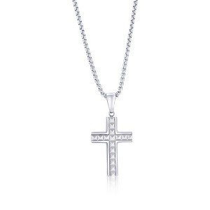 Metallo Stainless Steel, Textured Pyramid Style Cross Necklace - Silver - 24 Inch - 1 of 3