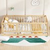 Gulches Montessori-Style Full Size Wood Floor Bed with Slats, Fence & Door, Natural - 2 of 4