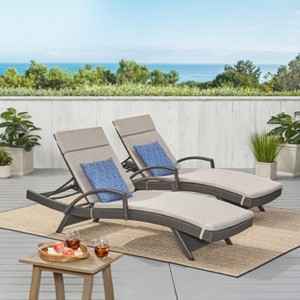Christopher Knight Home Salem Outdoor Wicker Adjustable Chaise Lounges with Cushion (Set of 2) - 1 of 4