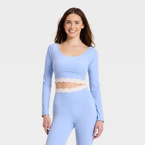 Women's Knit Scallop Cropped Support Long Sleeve Top - JoyLab™ - 1 of 3