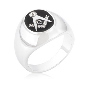 Slickblue Stylish Rhodium Plated Onyx Masonic Ring for Men with Cubic Zirconia Accents, Size 9-14 - 1 of 4
