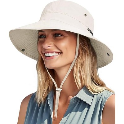 Fisfet Sun Hats for Women Ponytail UPF 50+ Beach Summer Hat Wide Brim Packable Cowboy Hat