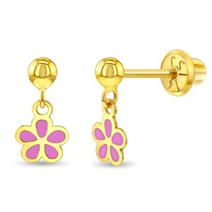 Girls' Dangle Enamel Flower Screw Back 14k Gold Earrings - In Season Jewelry - 1 of 1