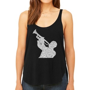 LA Pop Art Women's Premium Word Art Flowy Tank Top - ALL TIME JAZZ SONGS - 1 of 4