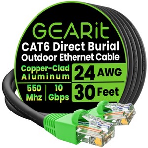GEARit Cat6 CCA Outdoor Ethernet Cable for Direct Burial, Black - 25 Feet - 1 of 4