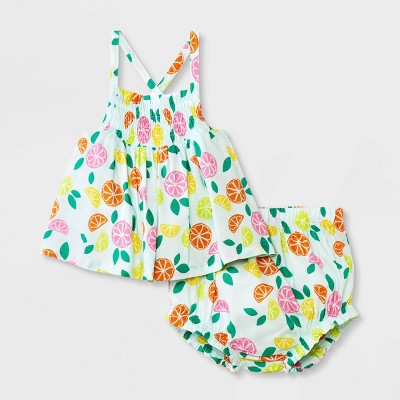 Image of Baby Girls' Citrus Tank Top & Bottom Set - Cat & Jack™ Turquoise Blue 3-6M