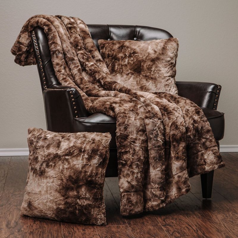 Chanasya 3-Piece Set Wolf Throw Blanket Reverse Faux Shearling Throw & Pillow Covers, 2 of 8