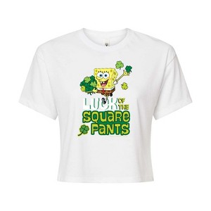Women's - SpongeBob SquarePants - Luck Of The Square Pants Cropped Graphic T-Shirt - 1 of 4