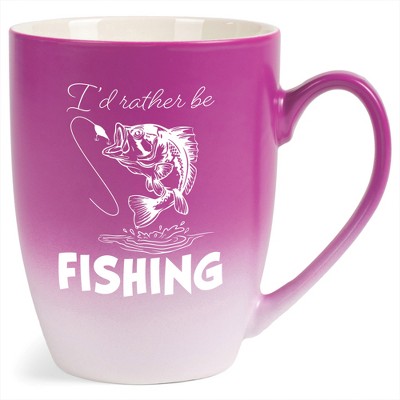 Elanze Designs I'D Rather Be Fishing Two Toned Ombre Matte Pink and White 12 ounce Ceramic Stoneware Coffee Cup Mug