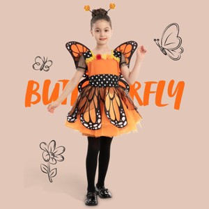 Joyfy Halloween Costume for Child Girls Butterfly Costume , Toddlers Butterfly Outfit w/Wings Headband for Kids Halloween Parties - 1 of 4
